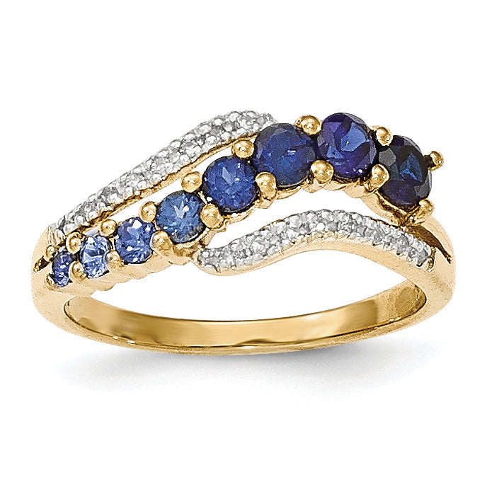 Ring aus 14K Gelbgold und Rhodium mit Labor-Ceylon-Saphir/Labor-Saphir und Diamant