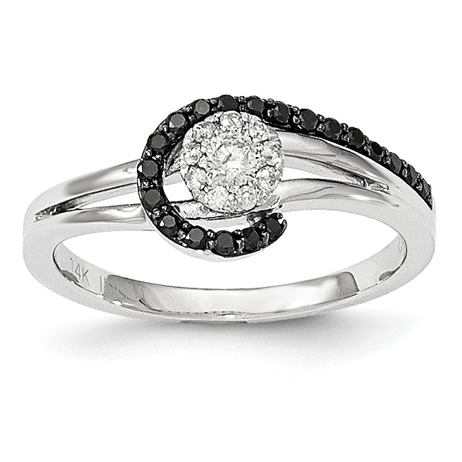 14K Weißgold Ring mit schwarzen und weißen Diamanten