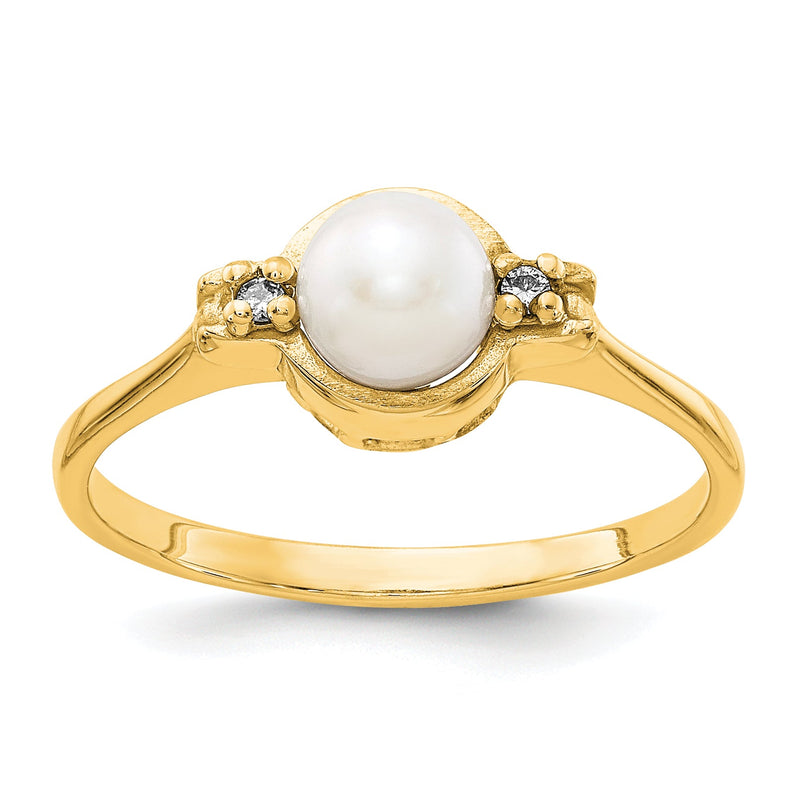 14K Gelbgold Ring mit Süßwasser-Zuchtperle und Diamant