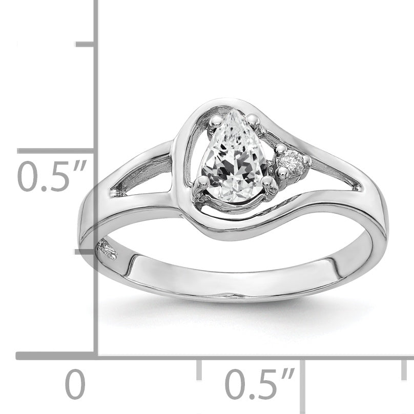 14K Weißgold Ring mit 6x4mm tropfenförmigem Zirkonia AA und Diamant