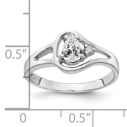 14K Weißgold Ring mit 6x4mm tropfenförmigem Zirkonia AA und Diamant
