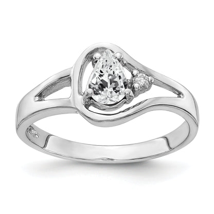 14K Weißgold Ring mit 6x4mm tropfenförmigem Zirkonia AA und Diamant