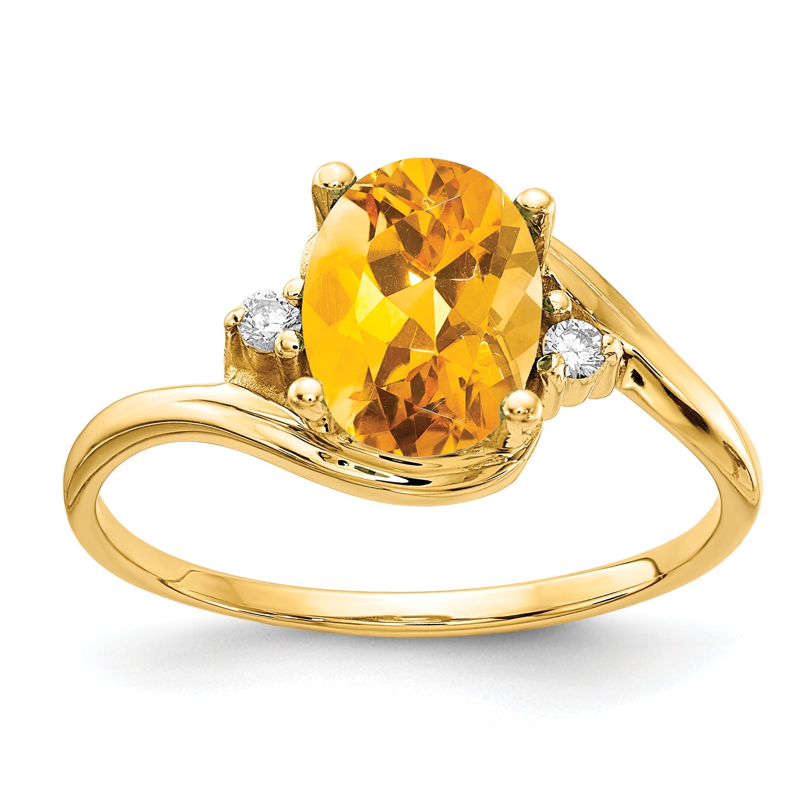 14K Gold Ring mit ovalem Citrin im Schachbrettschliff (8x6 mm), AAA-Qualität, und Diamanten