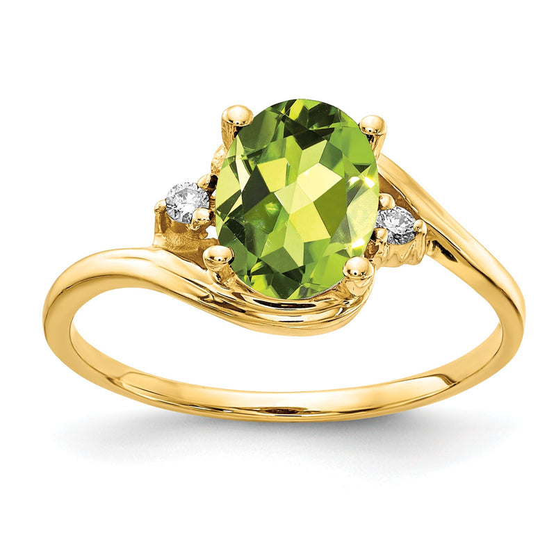 14K Ring mit ovalem Checker-Peridot, 8x6 mm, und Diamant