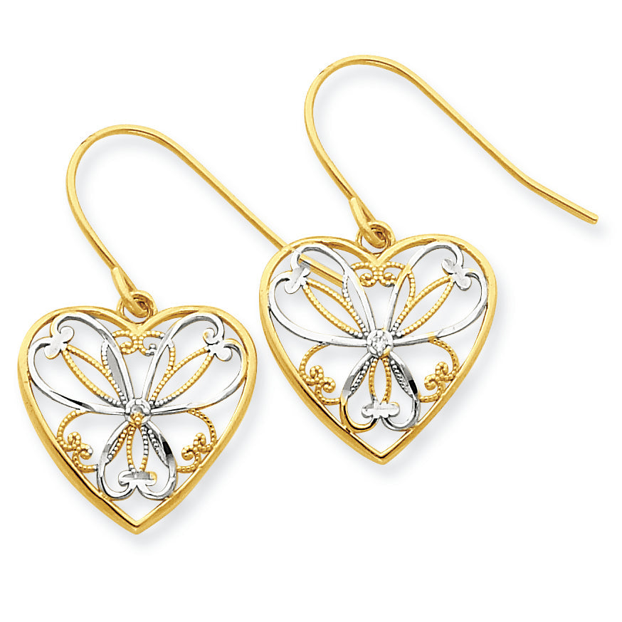 Ohrringe aus 14K Gold und Rhodium in Herzform mit 0,01 ct. Diamant
