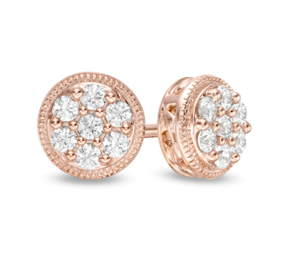 1/4 CT. T.W. Zunsammengeeinstellenzt DurchMeinnt Jahrgeing-Stil Zucht OhrRinge in 14K Rose Gold