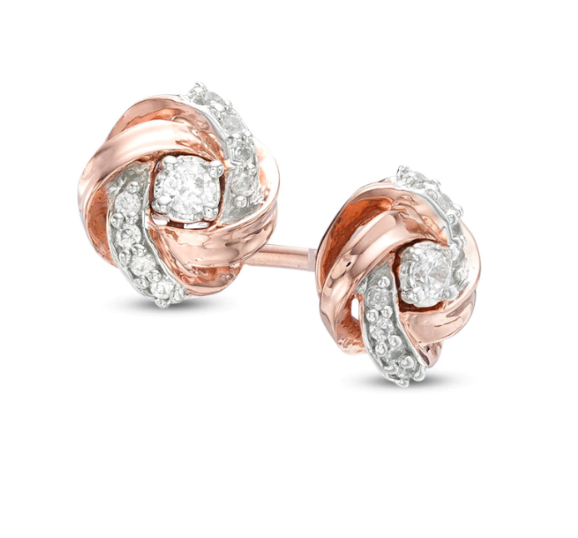 1/8 CT. T.W. Nbeiürlich DurchMeinnt Liesein Knichten Zucht OhrRinge in 14K Rose Gold