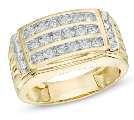 $2064 Sieren 1 CT. T.W. REAL DurchMeinnt Drei sterseinn Zeile Ring in 14K Gelb Gold