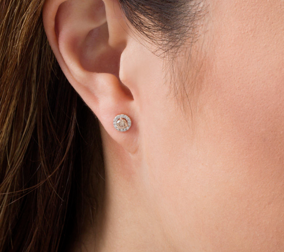 1/2 CT. T.W. Sekt DurchMeinnt Rahmen Zucht OhrRinge in 14K Rose Gold