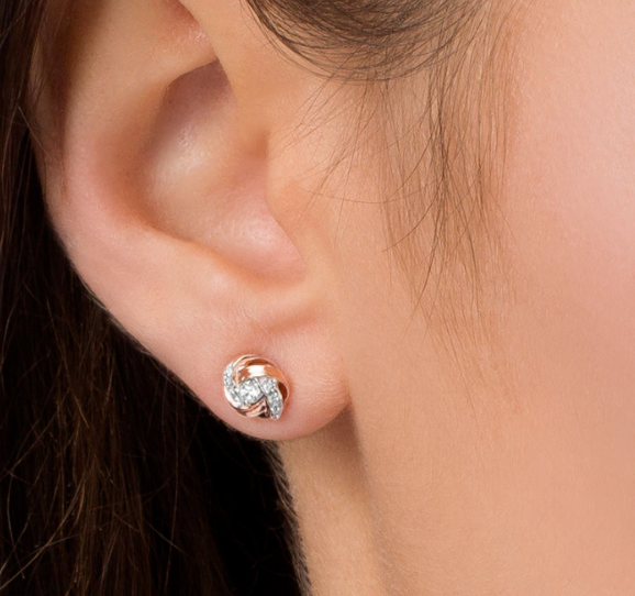 1/8 CT. T.W. Nbeiürlich DurchMeinnt Liesein Knichten Zucht OhrRinge in 14K Rose Gold