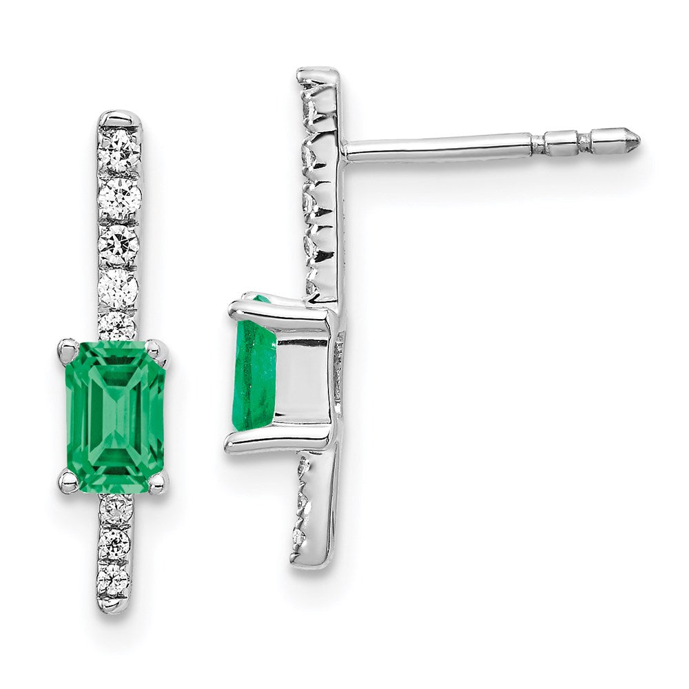 14k White Gold Real Diamond and Emerald Fancy Earrings EM3874-EM-014-WA