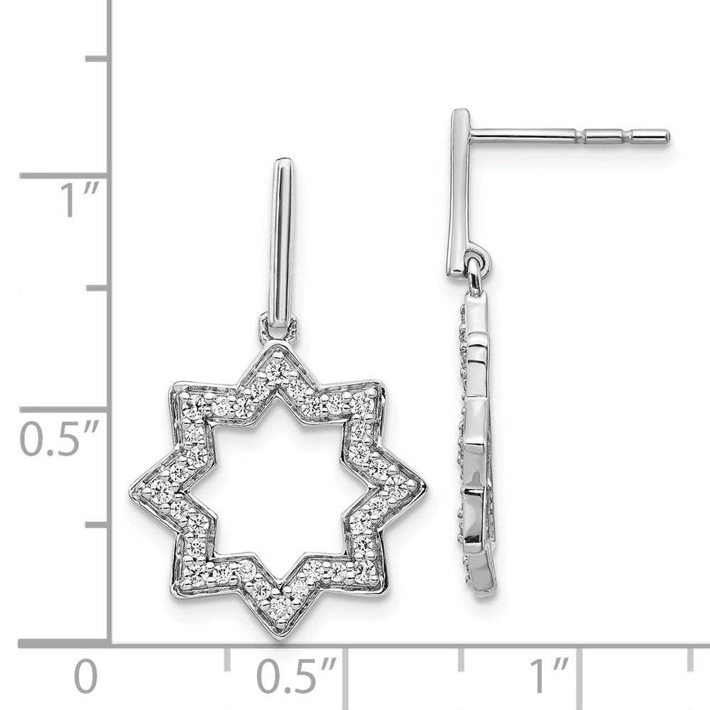 14k White Gold Real Diamond Fancy Dangle Star Earrings EM3935-050-WA