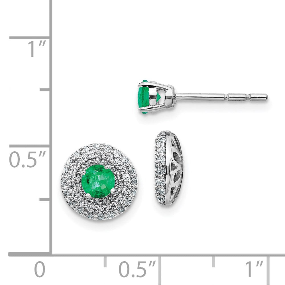14k White Gold Real Diamond and Emerald Stud w/Jacket Earrings EM4020-EM-050-WA