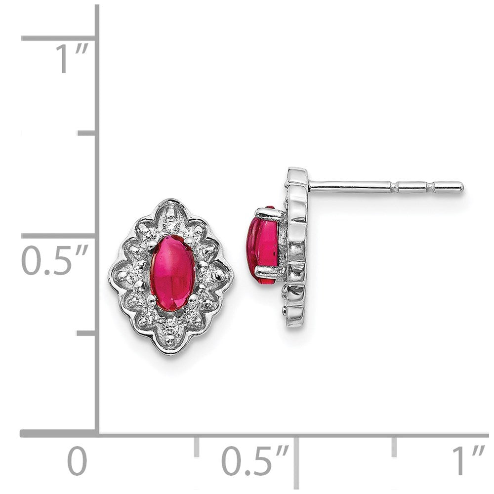 14k White Gold Real Diamond and Cabochon Ruby Earrings EM4033-RU-020-WA