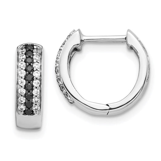 14k White Gold Black and White Real Diamond Hinged Hoop Earrings EM5406-BK-033-WA