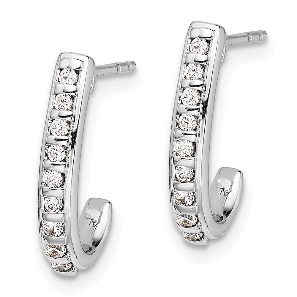 14k White Gold Real Diamond J-Hoop Post Earrings EM5493-020-WA