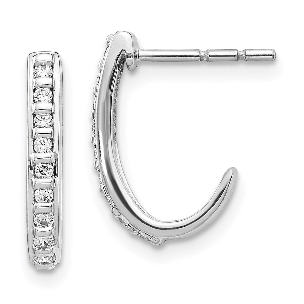 14k White Gold Real Diamond J-Hoop Post Earrings EM5493-020-WA