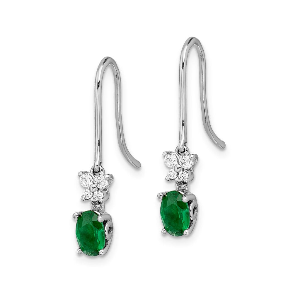 14k White Gold 1/8ct Real Diamond and Oval Emerald Dangle Earrings EM5600-EM-013-WA