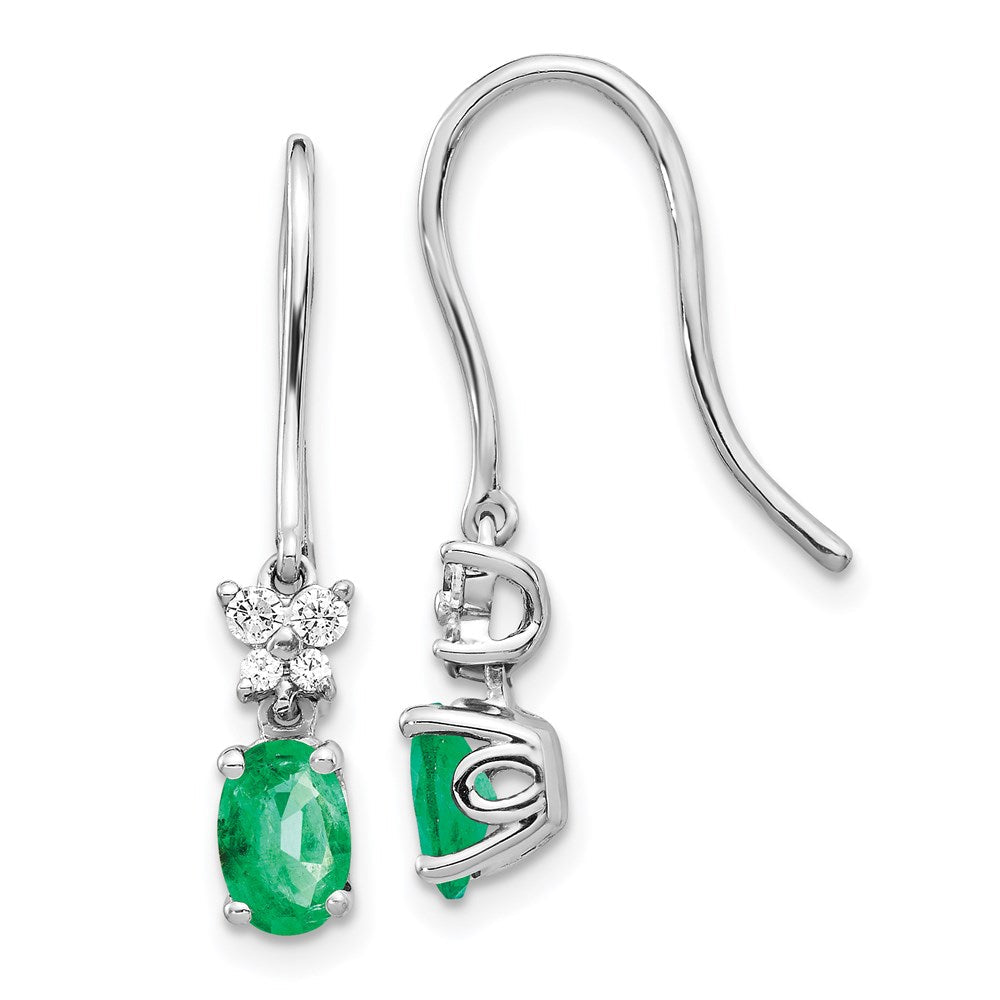 14k White Gold 1/8ct Real Diamond and Oval Emerald Dangle Earrings EM5600-EM-013-WA