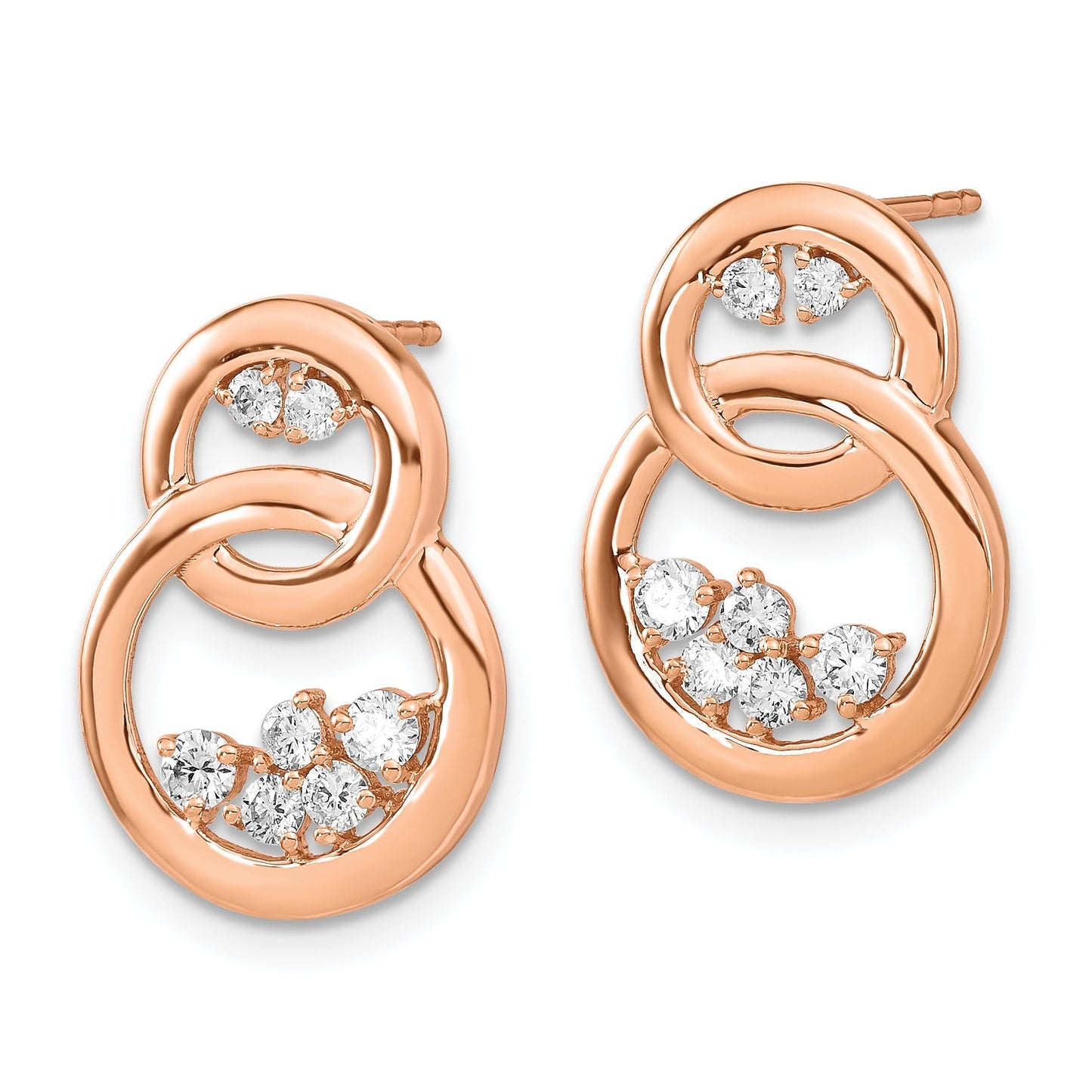 Fest 14k Rose Gold Poliert Simuliert CZ Doppelt Kreist Post OhrRinge