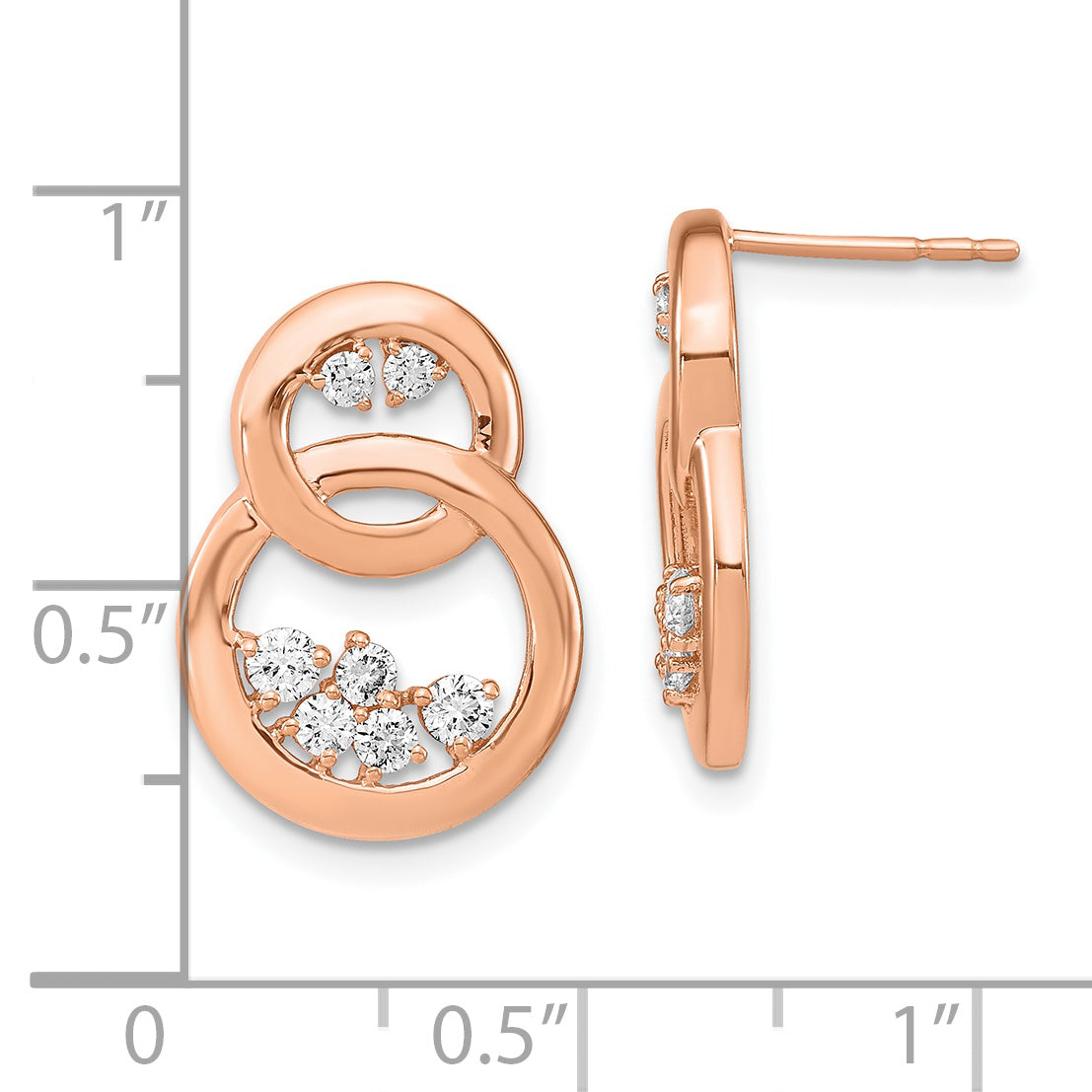 Fest 14k Rose Gold Poliert Simuliert CZ Doppelt Kreist Post OhrRinge