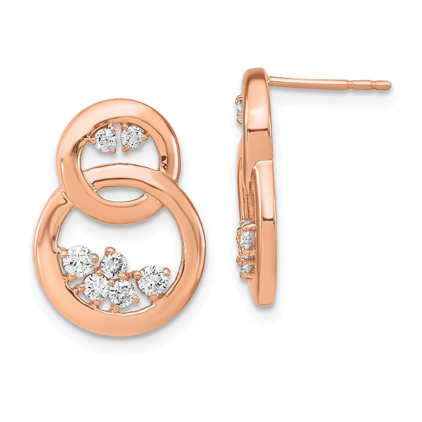 Fest 14k Rose Gold Poliert Simuliert CZ Doppelt Kreist Post OhrRinge