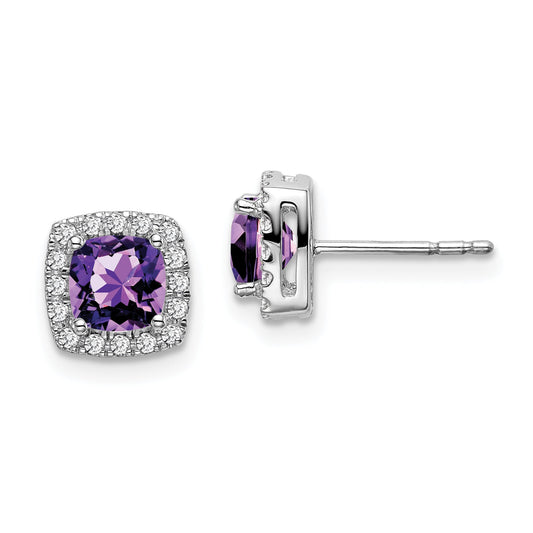 Fest 14k Wiriß Gold Kistsen Simuliert Amethyst und CZ Heiligenscerin OhrRinge