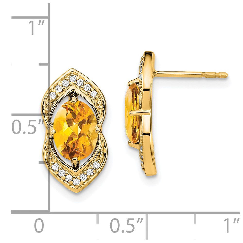 14k Yellow Gold Citrine and Real Diamond Post Earrings EM7088-CI-014-YA