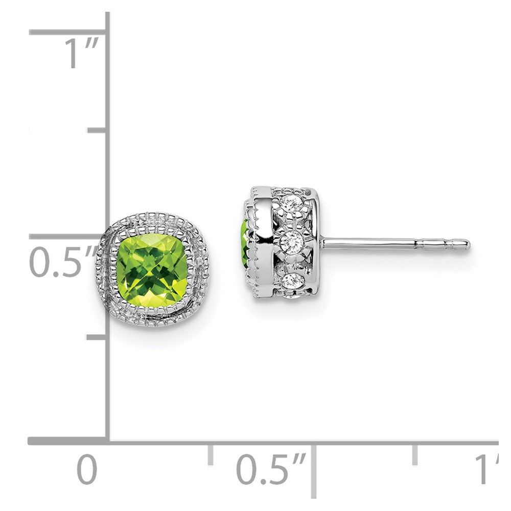 14k White Gold Cushion Peridot and Real Diamond Earrings EM7092-PE-019-WA