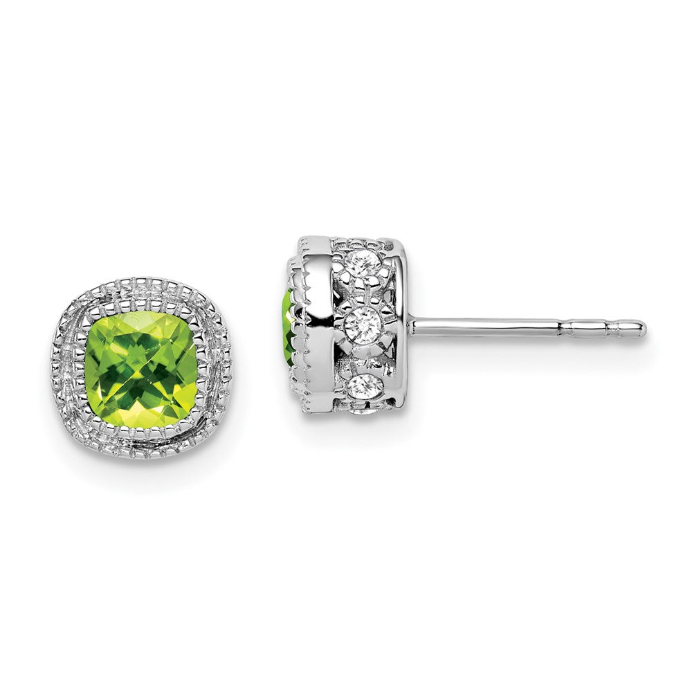 14k White Gold Cushion Peridot and Real Diamond Earrings EM7092-PE-019-WA