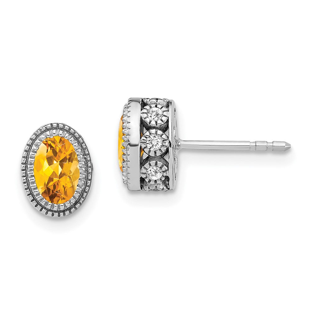 14k White Gold Oval Citrine and Real Diamond Earrings EM7093-CI-019-WA