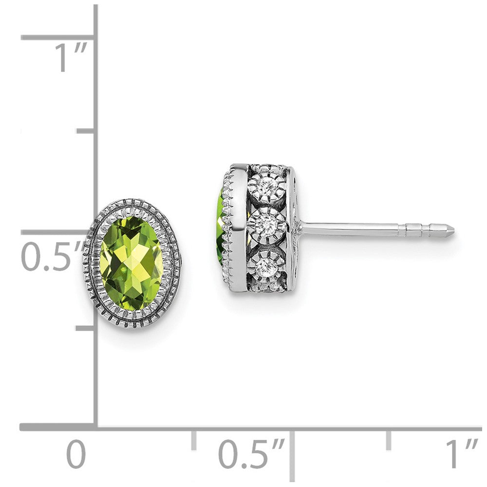 14k White Gold Oval Peridot and Real Diamond Earrings EM7093-PE-019-WA