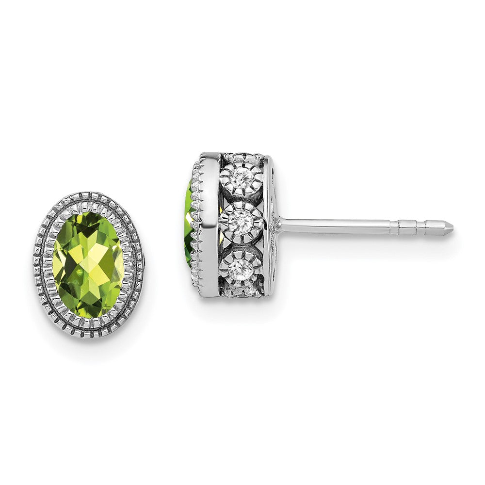 14k White Gold Oval Peridot and Real Diamond Earrings EM7093-PE-019-WA