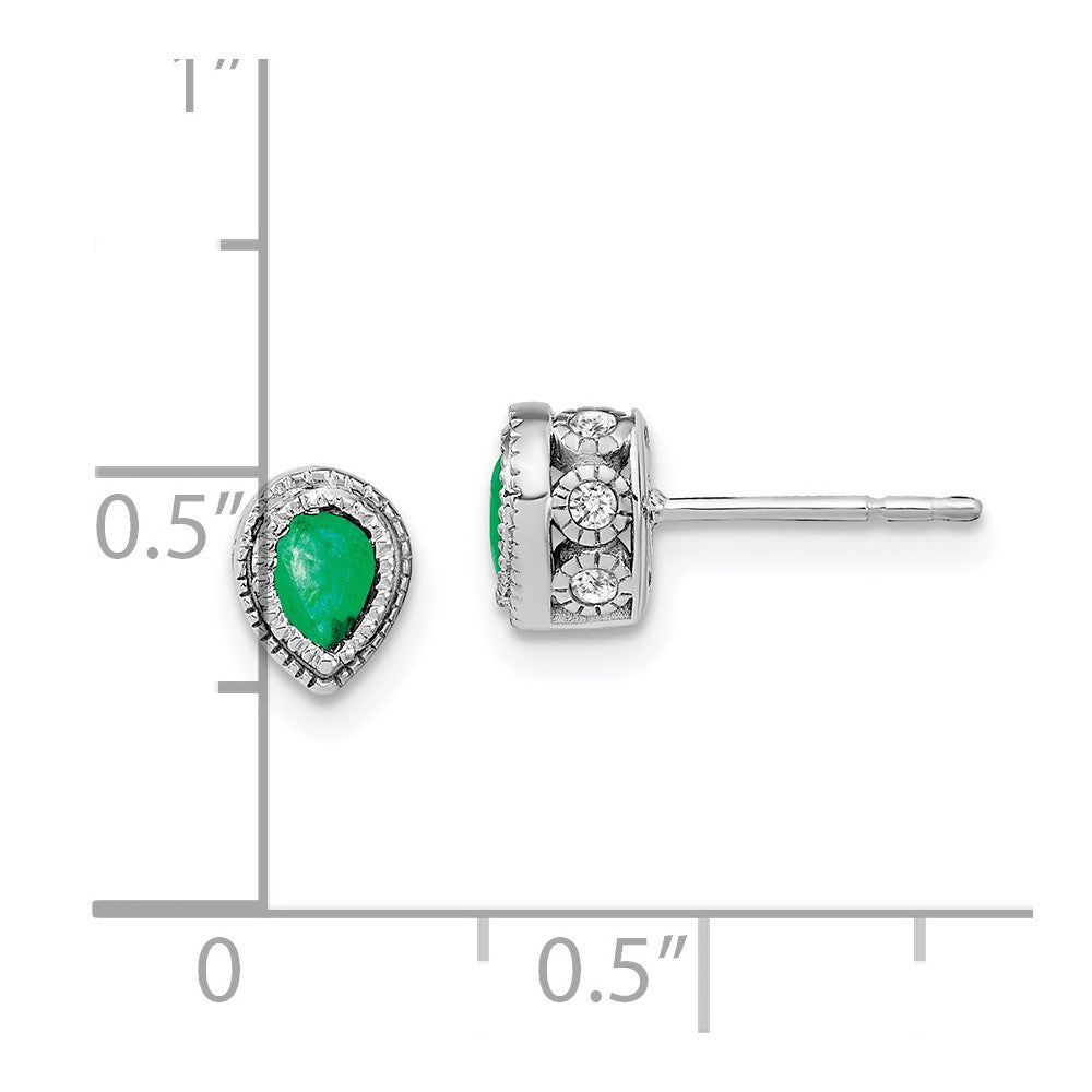 14k White Gold Emerald and Real Diamond Earrings EM7094-EM-015-WA