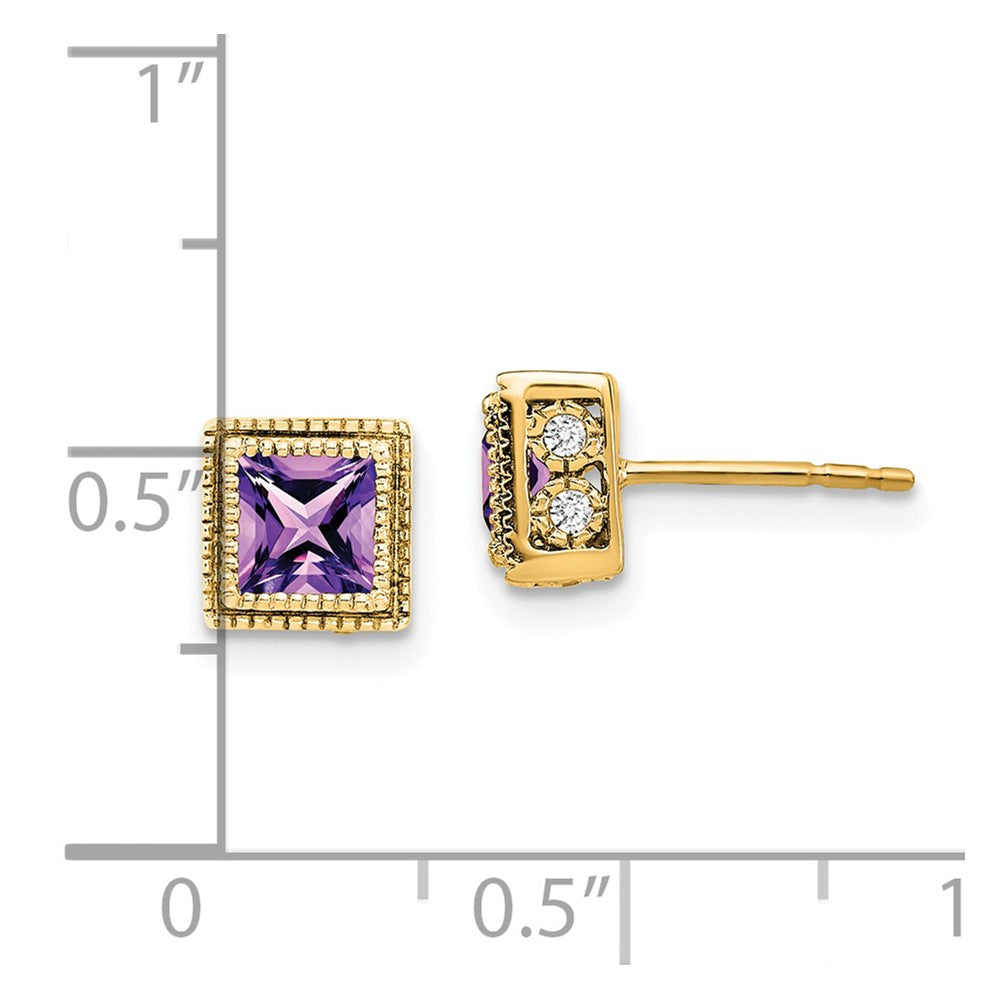 14k Yellow Gold Square Amethyst and Real Diamond Earrings EM7096-AM-016-YA