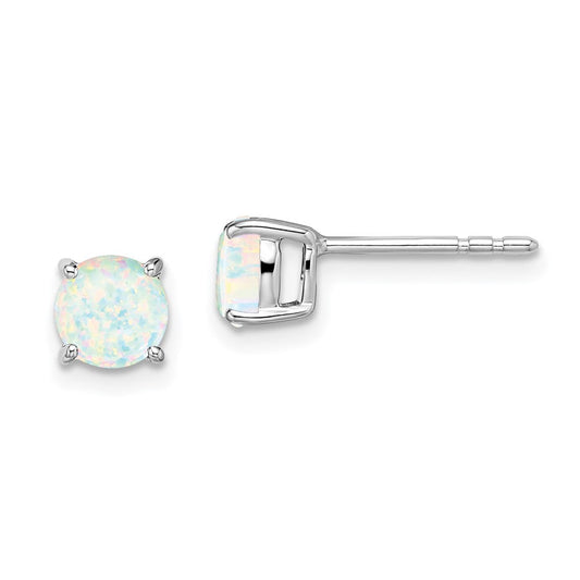 14k White Gold Round Created Opal Earrings EM7097-OP-W