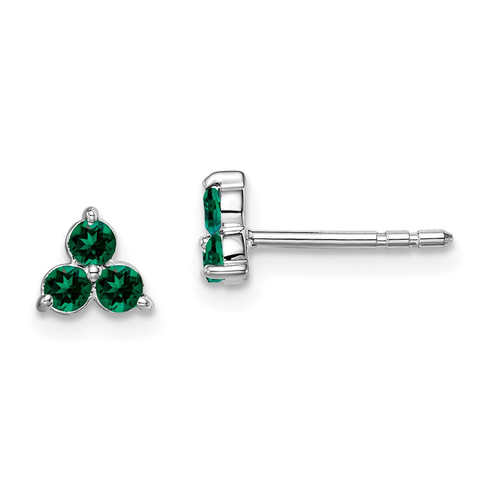 14k White Gold 3-stone Created Emerald Triangle Earrings EM7119-EM-W