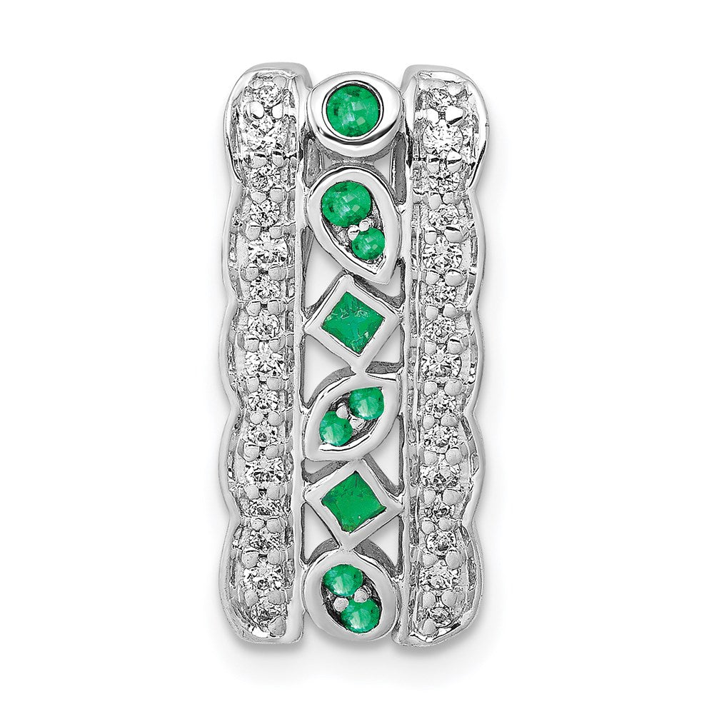 14k white gold real diamond and emerald fancy chain slide pm3852 em 020 wa