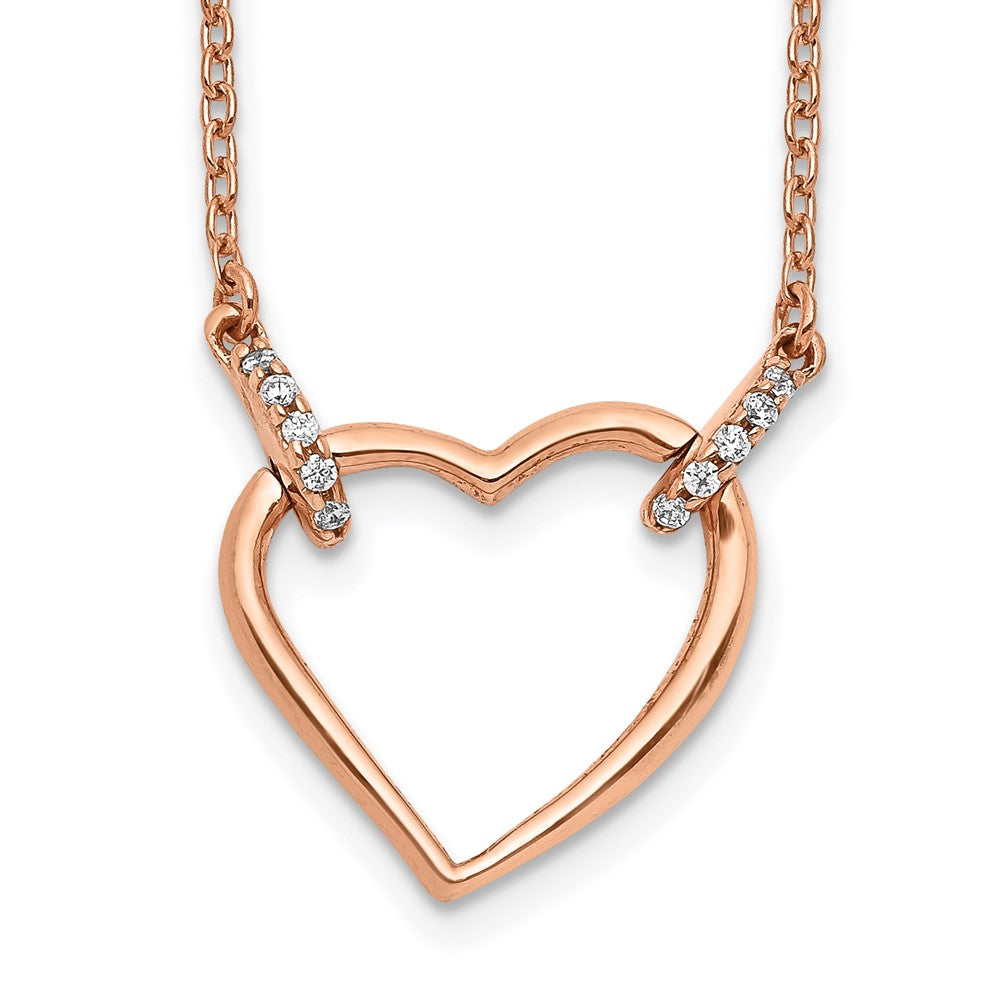 14k rose gold real diamond heart 18 inch necklace pm4366 005 ra