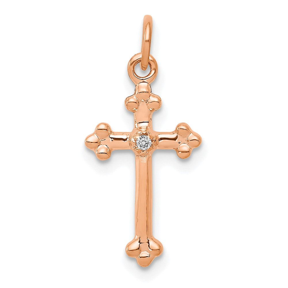 14k rose gold small real diamond budded cross pendant pm5030 002 ra