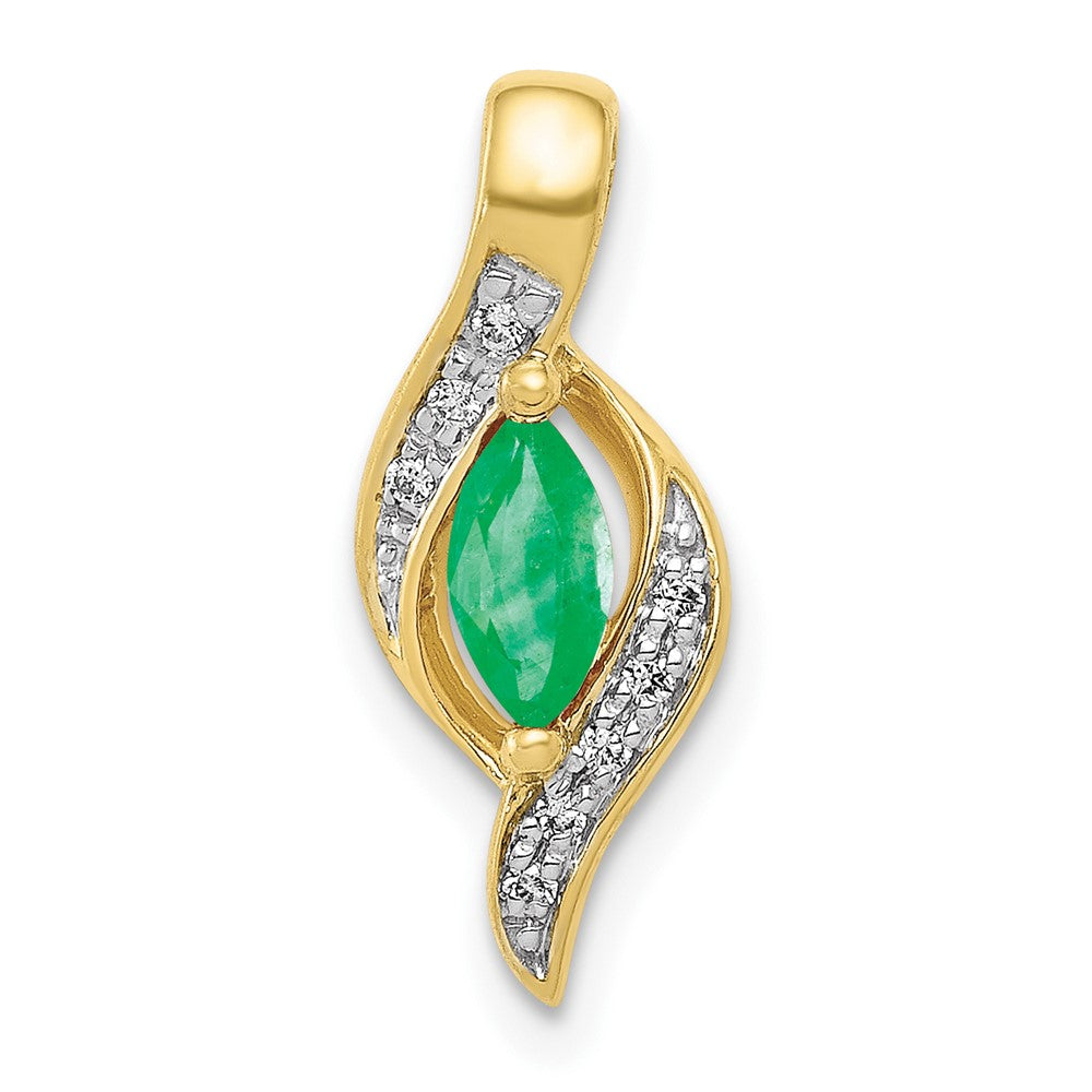 10k yellow gold real diamond and marquise emerald pendant pm5265 em 004 1ya