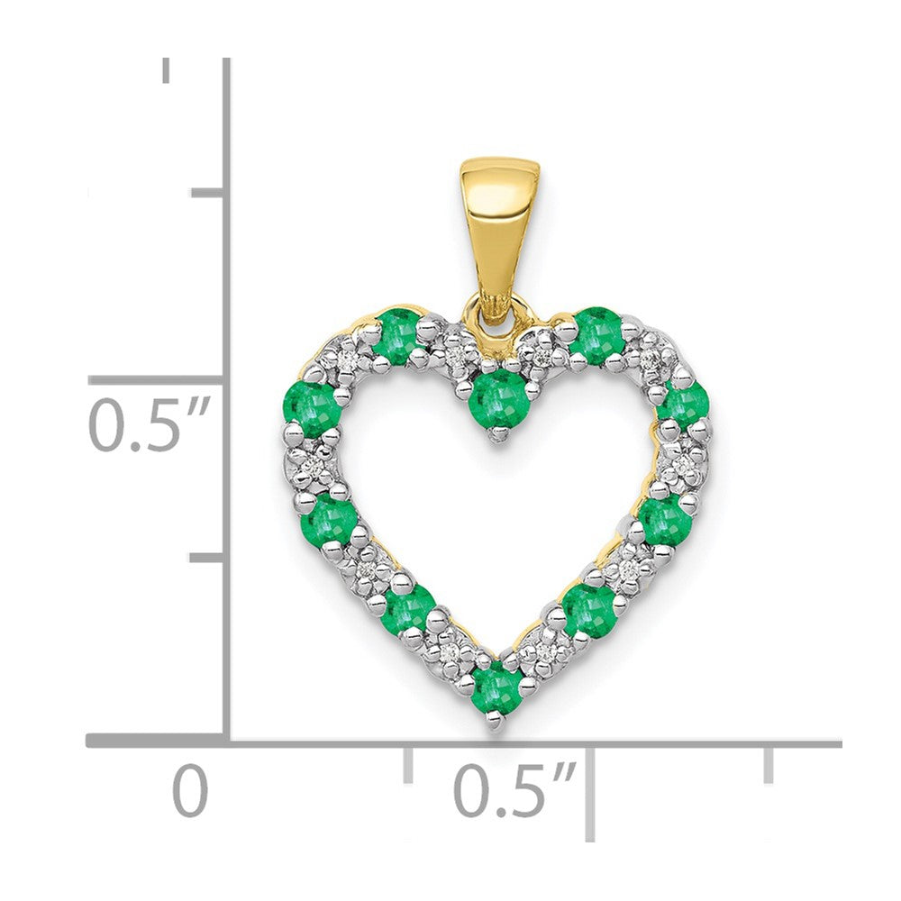 10k yellow gold real diamond and emerald heart pendant pm5270 em 003 1ya
