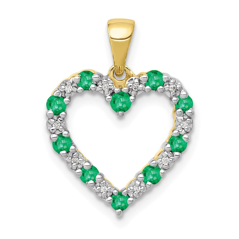 10k yellow gold real diamond and emerald heart pendant pm5270 em 003 1ya