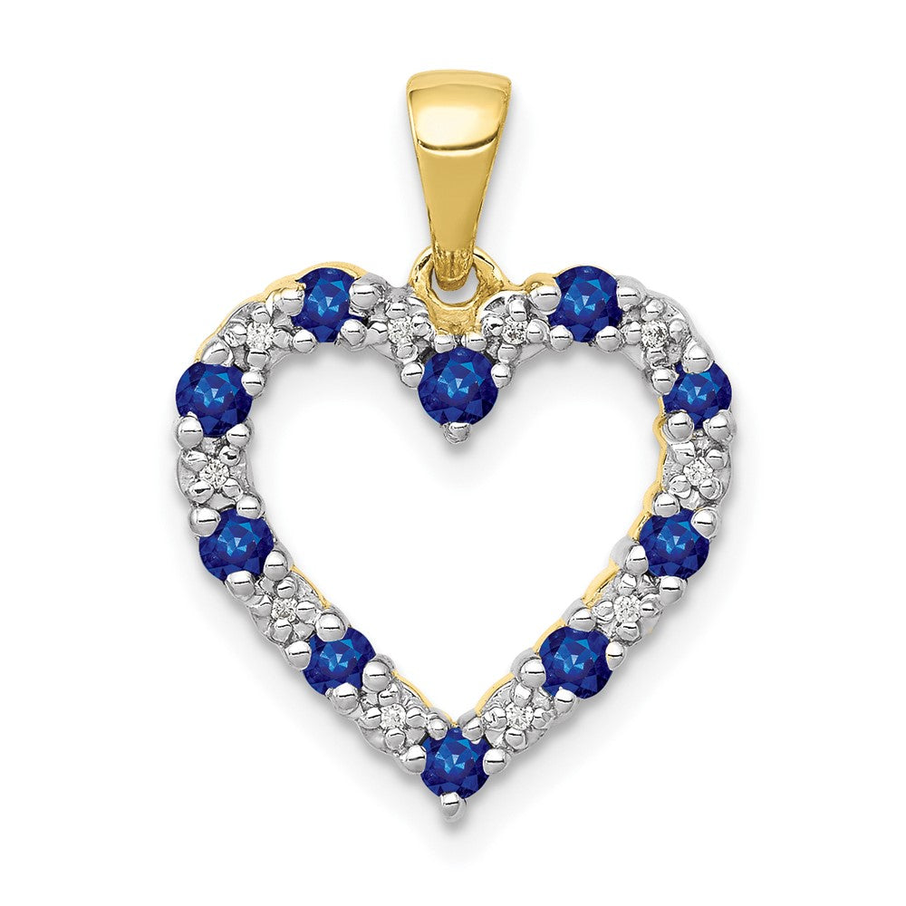 10k yellow gold real diamond and sapphire heart pendant pm5270 sa 003 1ya