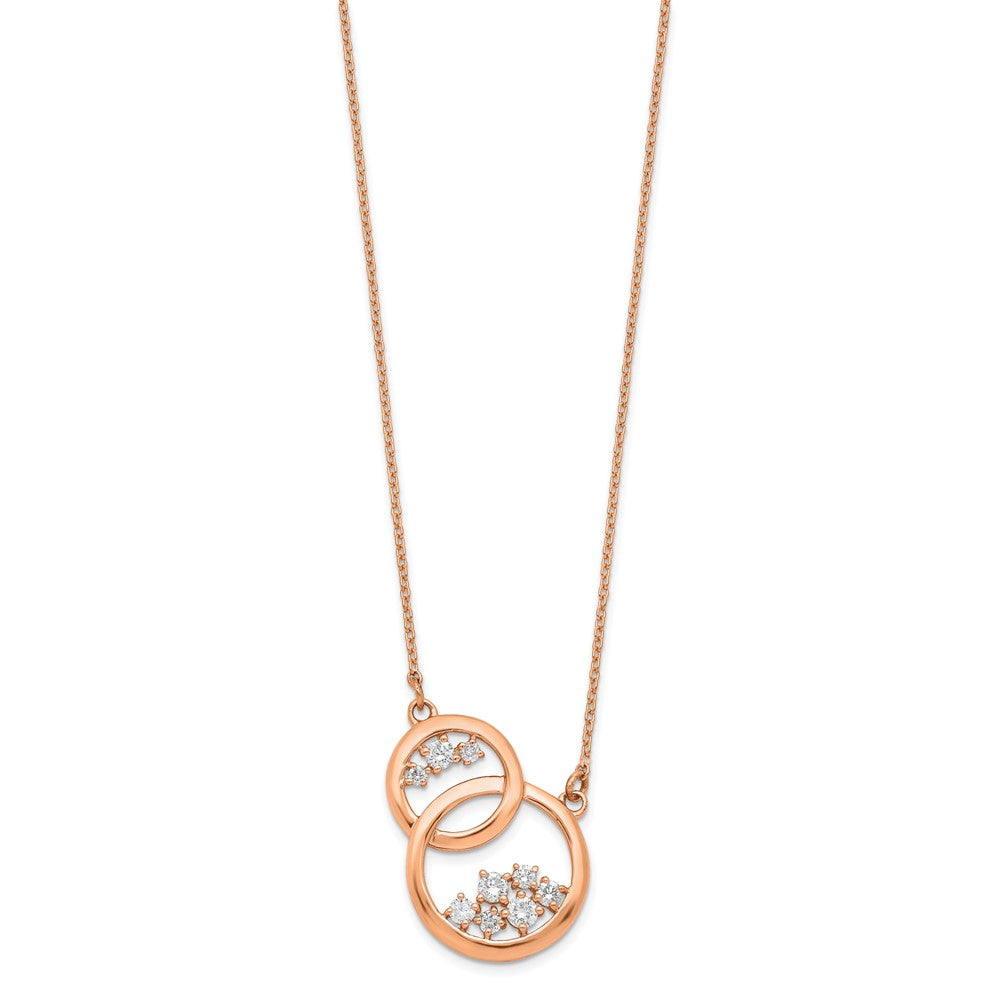 14k rose gold polished real diamond double circle 18in necklace pm6869 025 ra