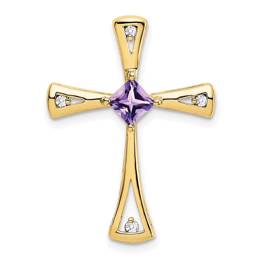 10k yellow gold amethyst and real diamond cross pendant pm7031 am 005 1ya