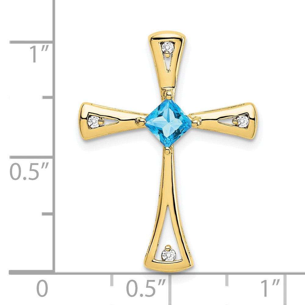 10k yellow gold blue topaz and real diamond cross pendant pm7031 bt 005 1ya