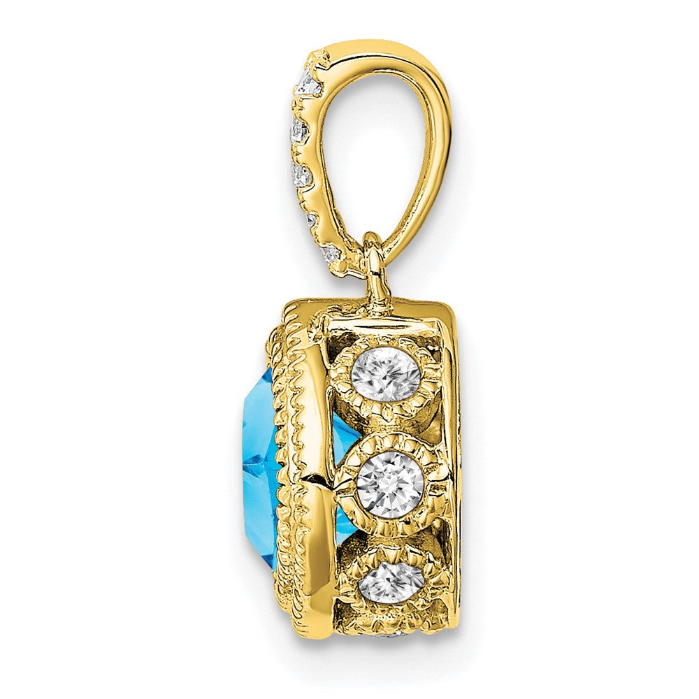 10k yellow gold cushion blue topaz and real diamond pendant pm7092 bt 021 1ya
