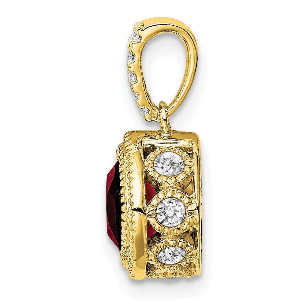 10k yellow gold cushion garnet and real diamond pendant pm7092 ga 021 1ya