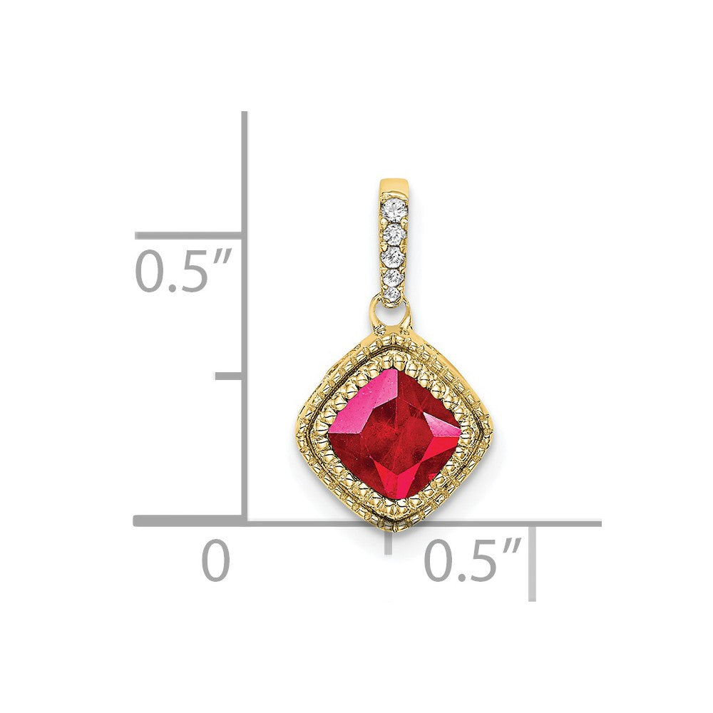 10k yellow gold cushion ruby and real diamond pendant pm7092 ru 013 1ya